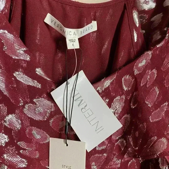 Veronica Beard Benton Top Ruffles One Shoulder Red/Silver‎ Size 8 - Picture 8 of 16
